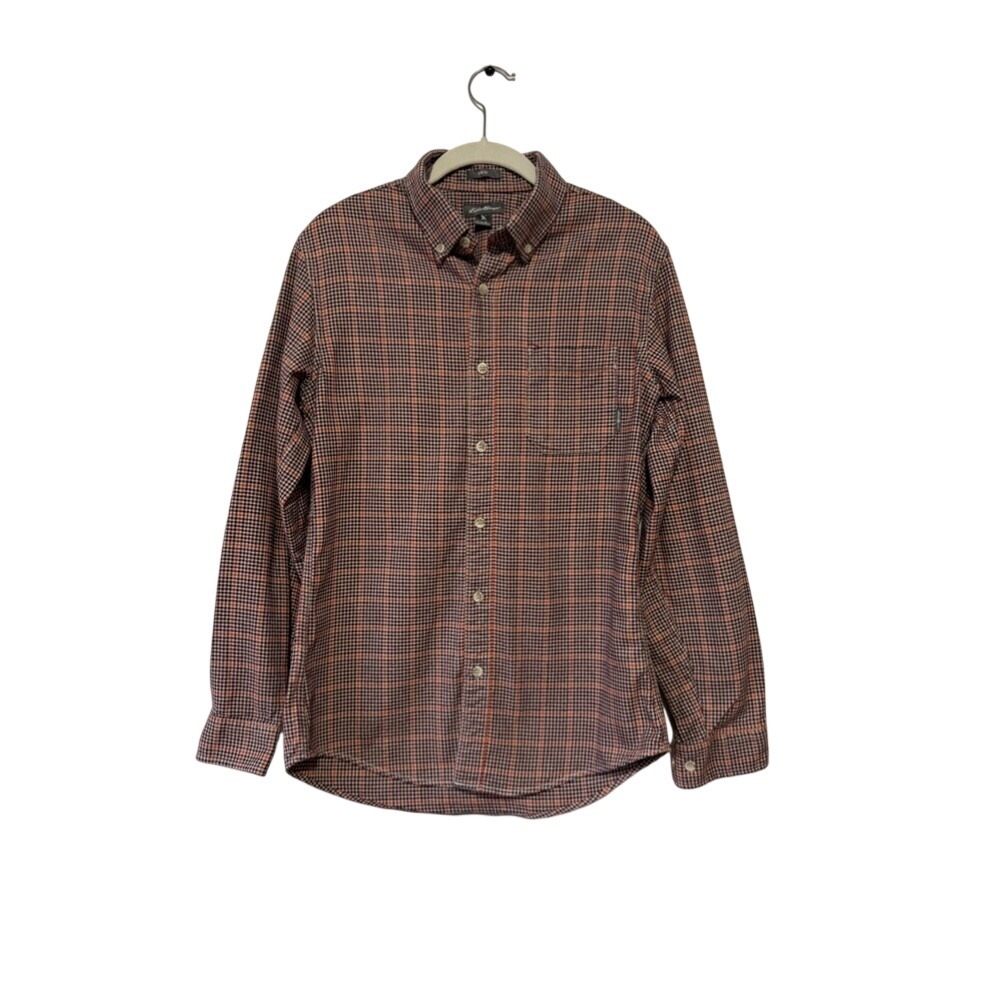 Eddie Bauer Mens Slim‎ Fit Houndstooth Button Down Shirt Small Burgundy Navy S